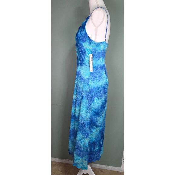 EVERLEIGH Blue Turquoise Scalloped Lace V-Neck Maxi Dress Size: M - Picture 2 of 8